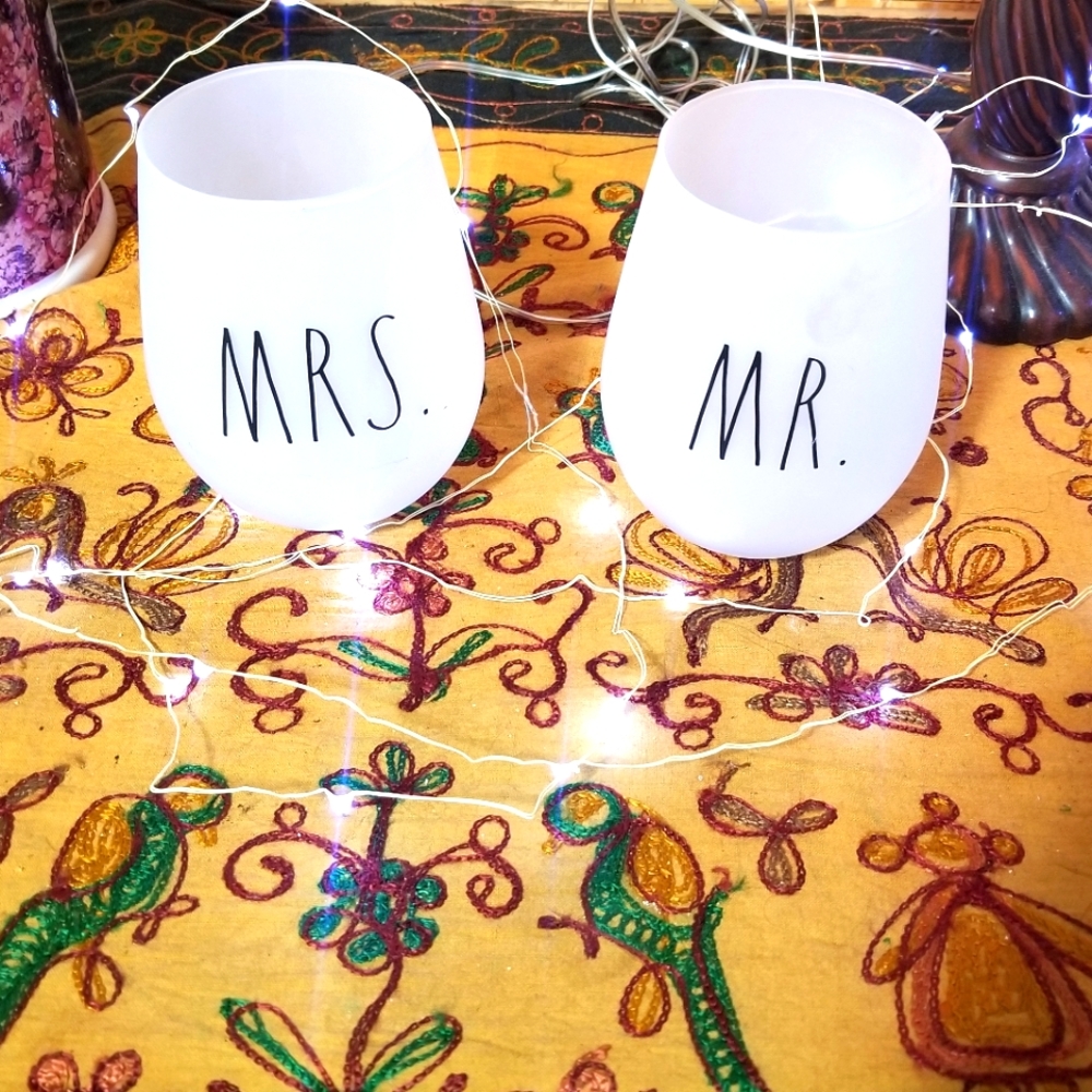 Rae Dunn White 'Mr.' and 'Mrs.' Stemless Wine Glasses